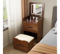 Comodino in legno con specchio per il trucco e sgabello, armadietto resistente per camera da letto e soggiorno, comodino con cassetto