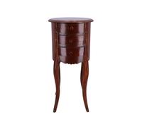 Comodino in legno di mogano con 3 cassetti rotondo di colore noce stile classico