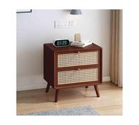 Comodino in legno in rattan, per camera da letto, struttura in legno massello e ampio spazio di archiviazione stabile, finitura noce, 43 x 40 cm
