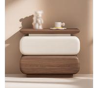 Comodino in legno massello, comodino in legno largo 20'' con 2 cassetti portaoggetti e maniglie nascoste, comodini con superficie in pelle, comodino per camera da letto, soggiorno, armadio,