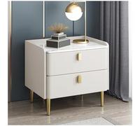 Comodino in legno massello con 2 cassetti, comodino moderno in pelle con piano in ardesia, tavolino piccolo, tavolino alto, comodino per camera da letto, soggiorno, bianco, 45 cm