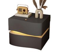 Comodino In Legno Massello Con Cassetti Doppi,con LED Lucido,Comodino Moderno In Similpelle,mobiletto Portaoggetti Per Camere Da Letto,Per Piccolo Spazio(Dark gray,L*H50*50cm/20 * 20in-1)
