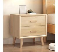Comodino in legno massello con due cassetti, tavolino moderno per soggiorno, con accenti in ottone, armadietto per divano laterale