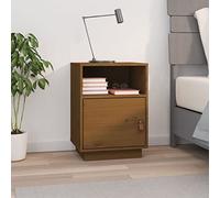 Comodino in Legno Massello di Pino Marrone Ambrato 40x34x55 cm con Anta Regolabile, 2 Scomparti, Piano Resistente per Camera da Letto e Soggiorno, Mobiletto Moderno con Fissaggio a Parete