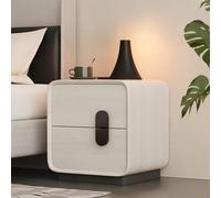 Comodino In Legno Massello, Mobile Contenitore Da Comodino, Design Compatto E Arrotondato, Pannelli In Legno Massello, Rifiniture In Pelle A Forma Di Zampa Di Gatto(White Birch Wood Grain,13.7in)