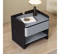 Comodino in legno massiccio con superficie in pelle, comodino con cassetto, tavolo da letto del letto di stoccaggio in legno salvo spazio per il soggiorno camera da letto, blu, 40x40x50cm FANDIAO