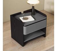 Comodino in legno massiccio con superficie in pelle, comodino con cassetto, tavolo da letto del letto di stoccaggio in legno salvo spazio per il soggiorno della camera da letto, grigio, 45x40x50 cm