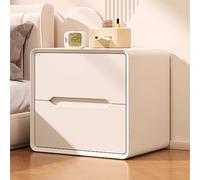 Comodino in Legno, Tavolino da Notte con 2 cassetti, Maniglia invisibile e Maniglia rotonda, Comodini in Stile Industriale, moderno elegante tavolino per camera da letto, soggiorno(Off-white,50cm)