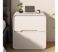 Comodino in Legno, Tavolino da Notte con 2 cassetti, Maniglia invisibile e Maniglia rotonda, Comodini in Stile Industriale, moderno elegante tavolino per camera da letto, soggiorno(White,50cm)