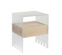 Comodino In metacrilato Satinato con cassettoTRIONFO 40x33xh49 cm - Particolari in ottone cassetto Acero mondial satinato