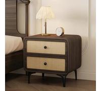 Comodino in Rattan, Comodino in Legno a Due Cassetti