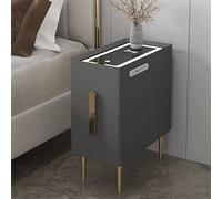 Comodino intelligente a LED, piccolo comodino in legno massello con porta di ricarica USB e wireless, tavolino moderno per camera da letto e soggiorno, mobili da notte grigio