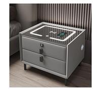 Comodino Intelligente Camera da Letto Moderni,Tavolino da Letto,cassettiera ufficio Bianca,con Luce LED Regolabile,Porta di Ricarica Wireless,Blocco delle Impronte Digitali,Altoparlante,2 Cassetti ( C