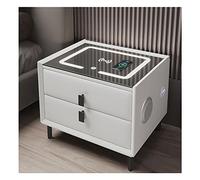 Comodino Intelligente Camera da Letto Moderni,Tavolino da Letto,cassettiera Ufficio Bianca,con Luce LED Regolabile,Porta di Ricarica Wireless,Blocco delle Impronte Digitali,Altoparlante,2 Cassetti (C