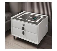 Comodino Intelligente Camera da Letto Moderni,Tavolino da Letto,cassettiera ufficio Bianca,con Luce LED Regolabile,Porta di Ricarica Wireless,Blocco delle Impronte Digitali,Altoparlante,2 Cassetti ( C
