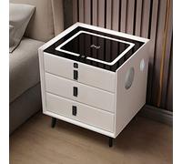 Comodino Intelligente con 2/3 cassetti, USB, Porta di Ricarica Wireless e Blocco delle Impronte digitali, Luce a Tre Colori, Altoparlante Bluetooth - Tavolino Laterale Bianco Sporco per Came