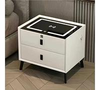 Comodino Intelligente con 2/3 cassetti, USB, Porta di Ricarica Wireless e Blocco delle Impronte digitali, Luce a Tre Colori, Altoparlante Bluetooth - Tavolino Laterale Bianco Sporco per Came