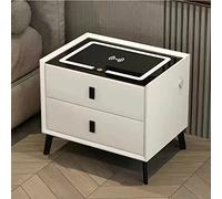 Comodino Intelligente con 2/3 cassetti, USB, Porta di Ricarica Wireless e Blocco delle Impronte digitali, Luce a Tre Colori, Altoparlante Bluetooth - Tavolino Laterale Bianco Sporco per Came