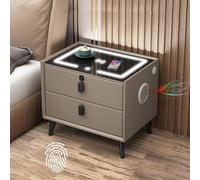 Comodino intelligente con 3 colori LED, ricarica wireless, porte USB e prese, comodino moderno con 3 cassetti e altoparlanti intelligenti (Khaki, 2 cassetti)