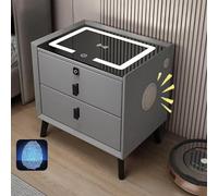 Comodino intelligente con altoparlante Bluetooth, stazione di ricarica wireless, 2 porte USB, luci a LED, mobile audio multifunzionale, finitura grigia, 2 cassetti per riporre gli oggetti in camera