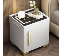 Comodino Intelligente con Cassaforte Nascosta, Tavolino Comodino con Stazione di Ricarica e Porte USB/Tipo C, Comodino Camera da Letto A LED Luminosità Regolabile, Piano In Vetro Temperato ( Color : W