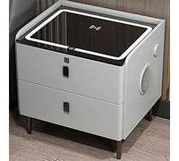 Comodino Intelligente con Luce LED, interfaccia USB, Ricarica Wireless, Blocco Impronte digitali e Altoparlante Integrato - Mobile Moderno per Camera da Letto, Bianco, Dimensioni 35 cm