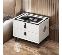 Comodino intelligente con porte USB, ricarica wireless, 3 colori LED, design moderno, tavolino con 2 cassetti e altoparlanti intelligenti (bianco)