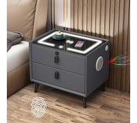 Comodino intelligente con ricarica wireless, 3 colori LED, porte USB e prese moderne, con 3 cassetti e altoparlanti intelligenti, finitura grigia, 2 cassetti