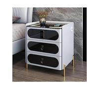 Comodino intelligente con ricarica wireless con serratura, comodino LED, porte USB e 3 cassetti portaoggetti, elegante tavolino in legno per camera da letto e soggiorno