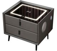 Comodino Intelligente con Ricarica Wireless e Altoparlante Bluetooth - Comodino Moderno Caratterizzato da Illuminazione Regolabile a LED, Doppia cassetti di stoccaggio, Porte USB per Camera da Letto,