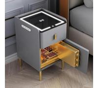 Comodino Intelligente con Ricarica Wireless E Stazione di Ricarica USB, Comodino Intelligente con Cassaforte, Luci A LED, Organizer per Comodino Intelligente Lucido per Camera da L, Light Gray