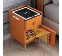 Comodino Intelligente con Ricarica Wireless E Stazione di Ricarica USB, Comodino Intelligente con Cassaforte, Luci A LED, Organizer per Comodino Intelligente Lucido per Camera da L, Orange
