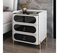 Comodino intelligente con serratura a combinazione, ricarica wireless, luci LED a 3 colori, porta USB e altoparlante Bluetooth per camera da letto e soggiorno