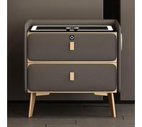 Comodino Intelligente con Serratura a Impronta Digitale, Lucido a 2 cassetti, luci LED Regolabili in 3 Colori, Porta di Ricarica Wireless, Altoparlante Bluetooth,003,50cm