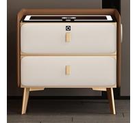 Comodino Intelligente con Serratura a Impronta Digitale, Lucido a 2 cassetti, luci LED Regolabili in 3 Colori, Porta di Ricarica Wireless, Altoparlante Bluetooth,004,50cm