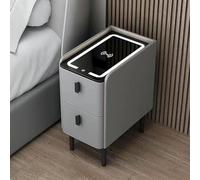 Comodino intelligente con stazione di ricarica, lettore audio Bluetooth, due cassetti, design semplice multifunzionale per camera da letto soggiorno, larghezza 35 cm, grigio scuro