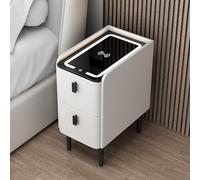 Comodino intelligente con stazione di ricarica, lettore audio Bluetooth, due cassetti, design semplice multifunzionale per camera da letto soggiorno, larghezza 35 cm, grigio scuro