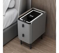 Comodino intelligente con stazione di ricarica, lettore audio Bluetooth, due cassetti, design semplice multifunzionale per camera da letto soggiorno, larghezza 35 cm, grigio scuro