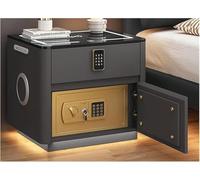 Comodino intelligente con stazione di ricarica, porte USB/Type-C, comodino moderno con cassaforte nascosta, cassetto con serratura a combinazione e sensore luce altoparlante