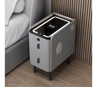 Comodino intelligente con stazione di ricarica wireless e luci LED, moderno comodino stretto con 2 cassetti per gadget Home Tech