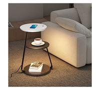 Comodino Intelligente per camere da Letto, Comodino Moderno, tavolino da caffè, tavolino, con Ricarica Wireless, luci a LED Regolabili, cassetti e ripiano Aperto per camere da Letto, Nessuna