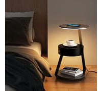 Comodino Intelligente per camere da Letto, Comodino Moderno, tavolino da caffè, tavolino, con Ricarica Wireless, luci a LED Regolabili, cassetti e ripiano Aperto per camere da Letto, Nessuna
