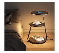 Comodino Intelligente per camere da Letto, Comodino Moderno, tavolino da caffè, tavolino, con Ricarica Wireless, luci a LED Regolabili, cassetti e ripiano Aperto per camere da Letto, Nessuna