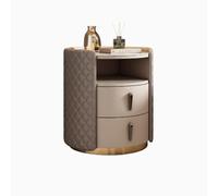 Comodino italiano minimalista di lusso a roccia in legno massiccio con superficie in pelle, comodino con cassetto, nessuna installazione necessaria, per la camera da letto, doppio cassetto FANDIAO