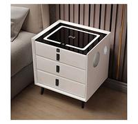 Comodino Led Intelligente con Porta di Ricarica USB/Wireless, Blocco Impronta Digitale e Altoparlante Bluetooth 46/59CM Comodino Minimalista in Legno per Soggiorno Camera da Letto