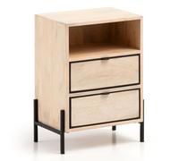 Comodino Mango in legno massello/metallo, 43 x 60 x 30 cm, comodino con 2 cassetti, colore: marrone