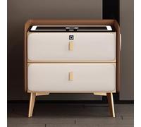 Comodino marrone con stazione di ricarica e luci a LED, piano in vetro temperato, 2 cassetti, blocco impronte digitali, altoparlante Bluetooth, tavolino 45 cm