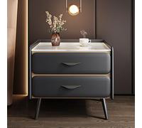 Comodino minimalista - Comodino di lusso con finitura in pelle PU e piano in finto marmo, armadietto con 2 cassetti per camera da letto o soggiorno