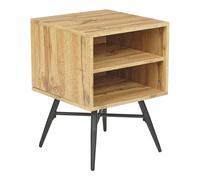 Comodino minimalista con due ripiani aperti, finitura in legno chiaro Lubock.