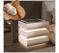 Comodino minimalista con luce a LED, comodino moderno e moderno in finta pelle, mobili essenziali per camera da letto - Design intelligente per una migliore efficienza